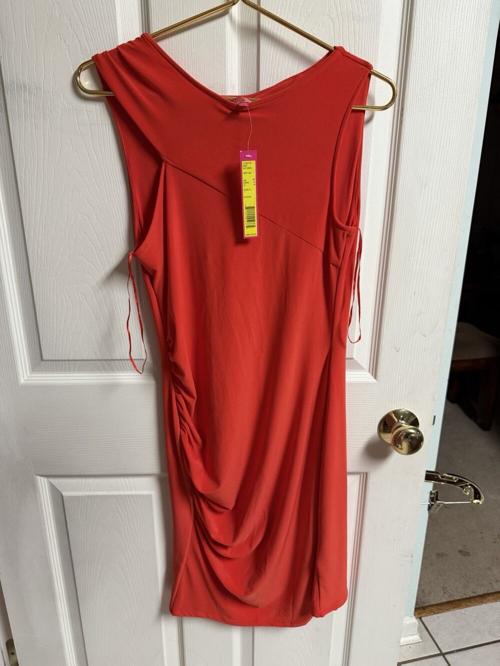 Catherine Malandrino Dress Cherry Red Ruched Stretch Body Con Cocktail 32x38 Med